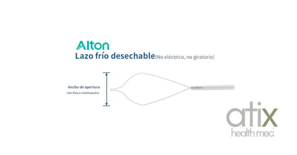 "Alton Asa de Polipectomía No Rotable sin Alta Frecuencia para Colonoscopia" Alton Asa de polipectomía no rotable con o sin alta frecuencia para colonoscopia, diseñada para la resección precisa y segura de pólipos en procedimientos endoscópicos.