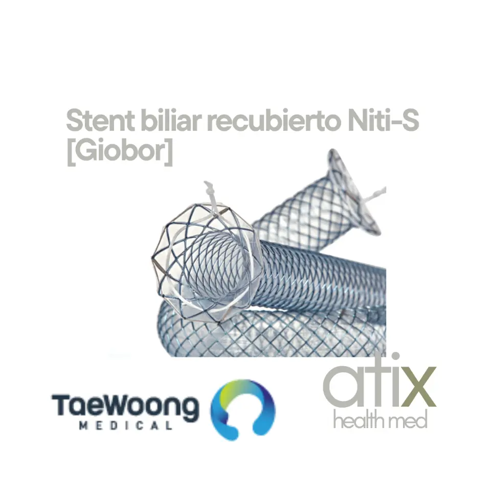 Stent biliar cubierto TaeWoong Niti-S Giobor autoexpandible parcialmente cubierto con extremo anti-migración y marcadores radiopacos
